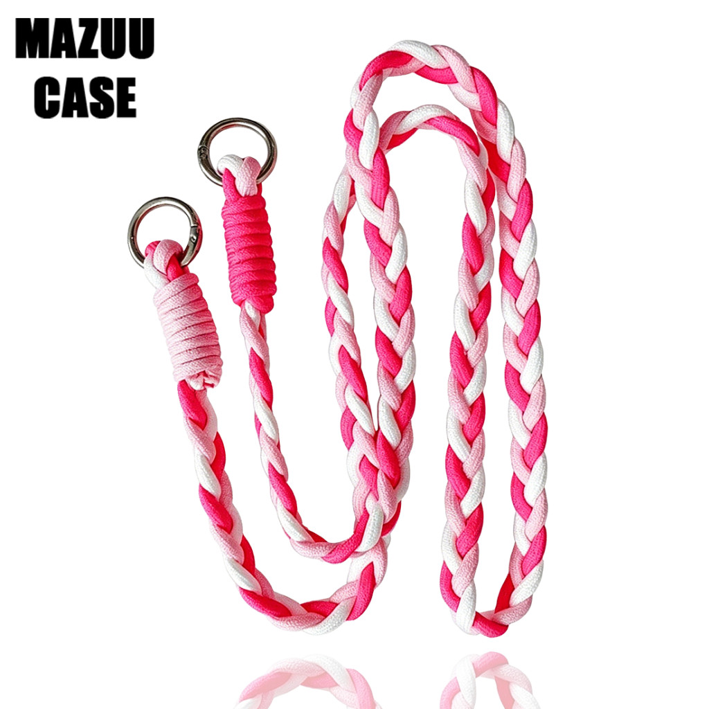 สายคล้องโทรศัพท์ ถักมือแบบมวย สะพายไหล่ ยาว มีการ์ดยึดเคส สีชมพู ขาว แดง ทาผสม ใช้ได้ทุกรุ่น iPhone ประมาณ 120 ซม