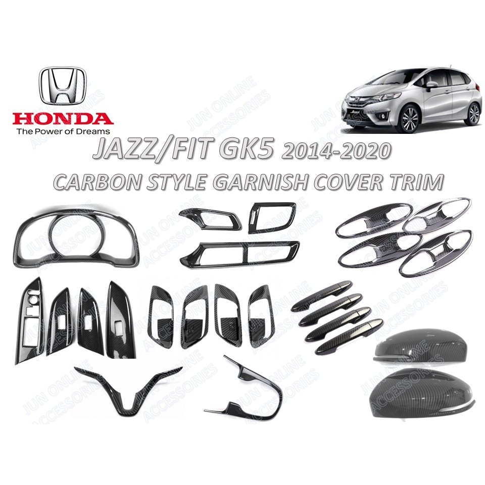 Honda Jazz GK5 2014-2020 Carbon Garnish Trim ภายในฝาครอบ Trim สไตล์คาร์บอน