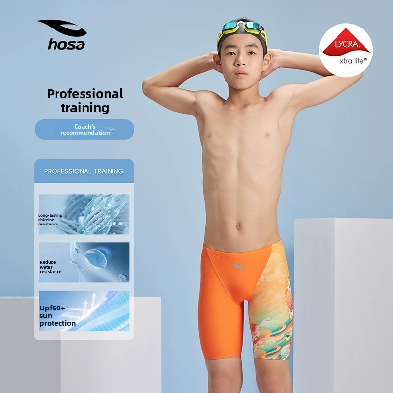 กางเกงว่ายน้ําเด็กชาย Quick-Dry Anti-Chlorine ชุดว่ายน้ําการแข่งขันสําหรับเด็กและวัยรุ่น
