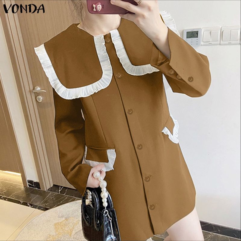 Vonda ชุดเดรสผู้หญิง มีรัฟเฟิล ออกแบบเป็นทรง A-line และคอกี้เปิดลง — صورة 4