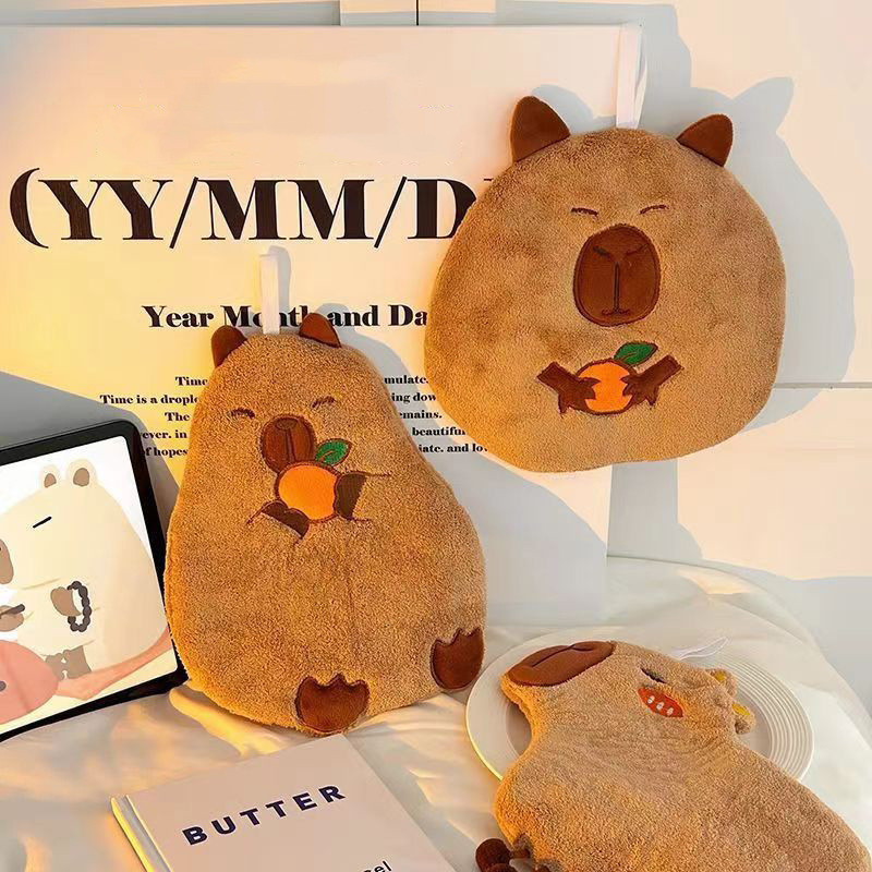 Kabara Capybara ผ้าเช็ดมือขนแกะปะการังแขวนสไตล์ Thickenable ห้องน้ําห้องครัวผ้าเช็ดหน้าดูดซับน้ํานุ่