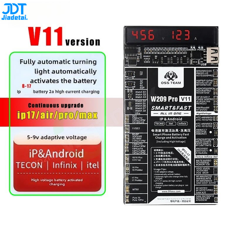 OSS W209 Pro 2 IN 1 บอร์ดเปิดใช้งานแบตเตอรี่สําหรับ 6- 17Pro 17air 17pro max SamsungXiaomi แผงวงจรชา