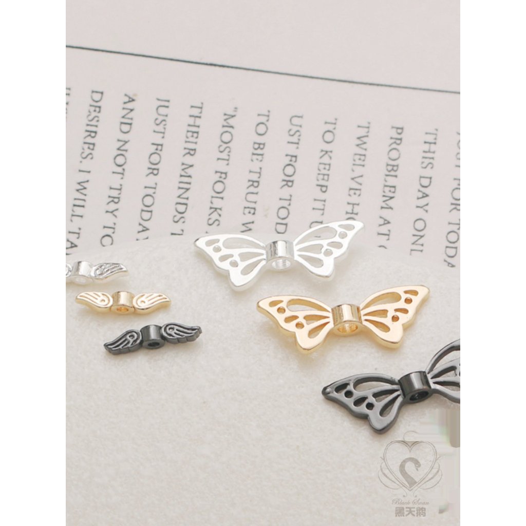 Spacer ลูกปัด 14K ปืน Black Angel Wings เข็มกลัดผีเสื้อ