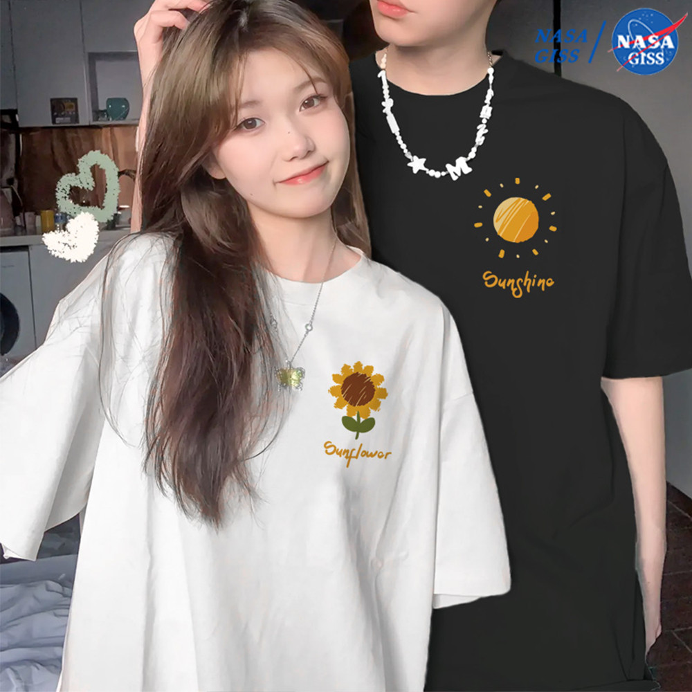 เสื้อยืดแขนสั้น หญิงชาย แนวสตรีท เสื้อ summer 2025 พิมพ์ลาย"Chrysanthemum/Sun"เสื้อยืด cotton ทรงหลวม คอกลม 12.18