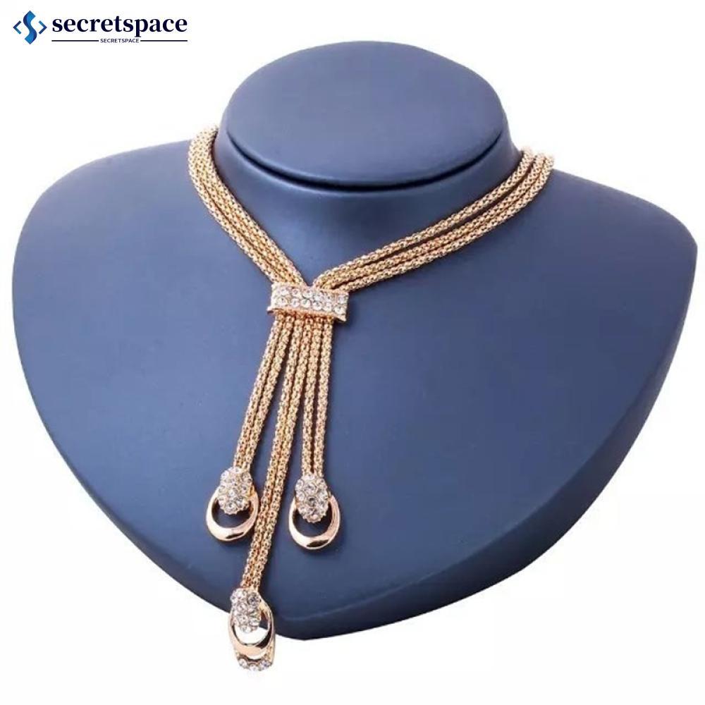 SECRETSPACE ชุดเครื่องประดับสำหรับผู้หญิง ประกอบด้วย สร้อยคอมือ แหวน และต่างหู เคลือบทอง 18K พร้อมคร