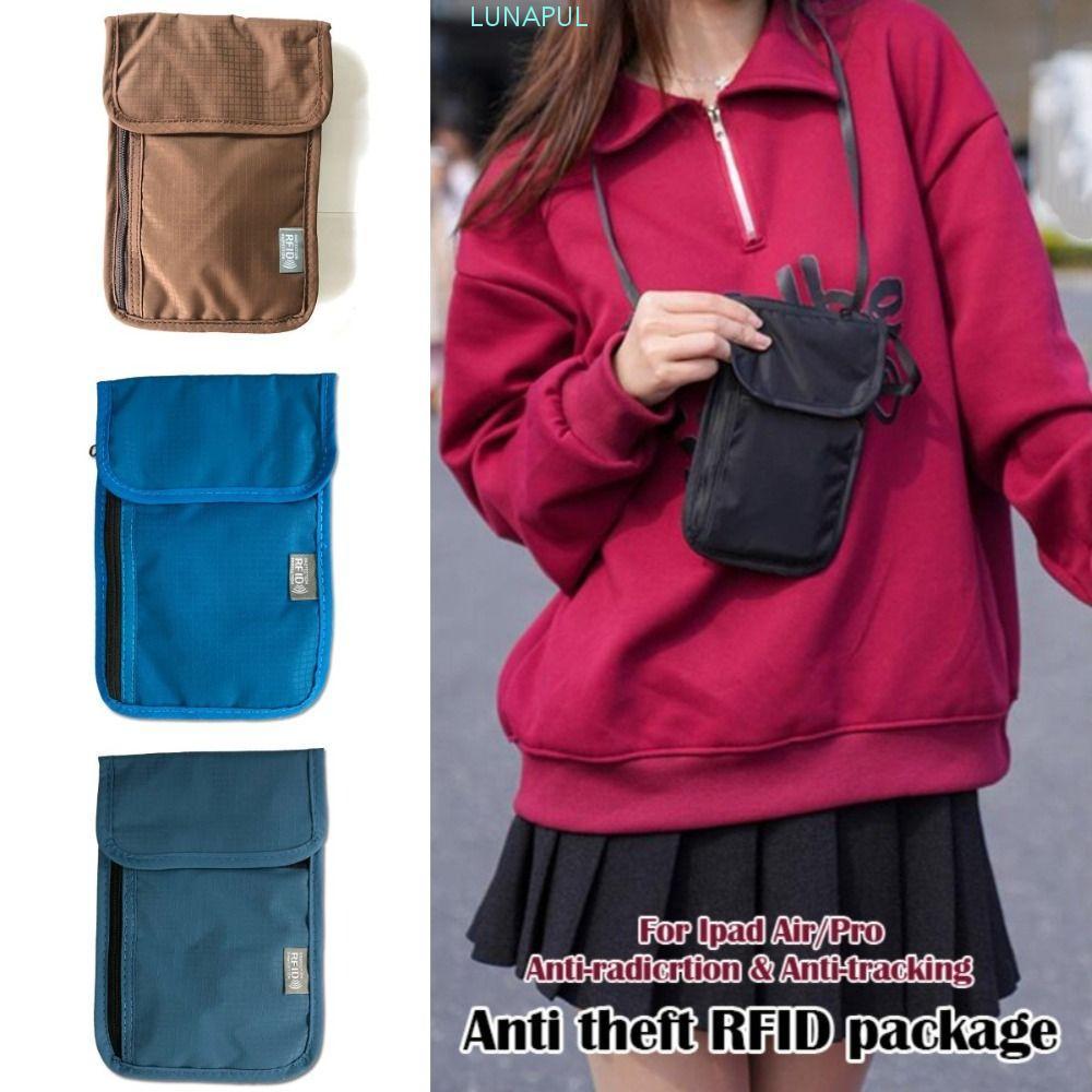 LUNAPUL กระเป๋าสตางค์คอ, Rfid-Blocking Multi-Pockets RFID Passport Bag, กระเป๋าคอแขวนมัลติฟังก์ชั่นจ