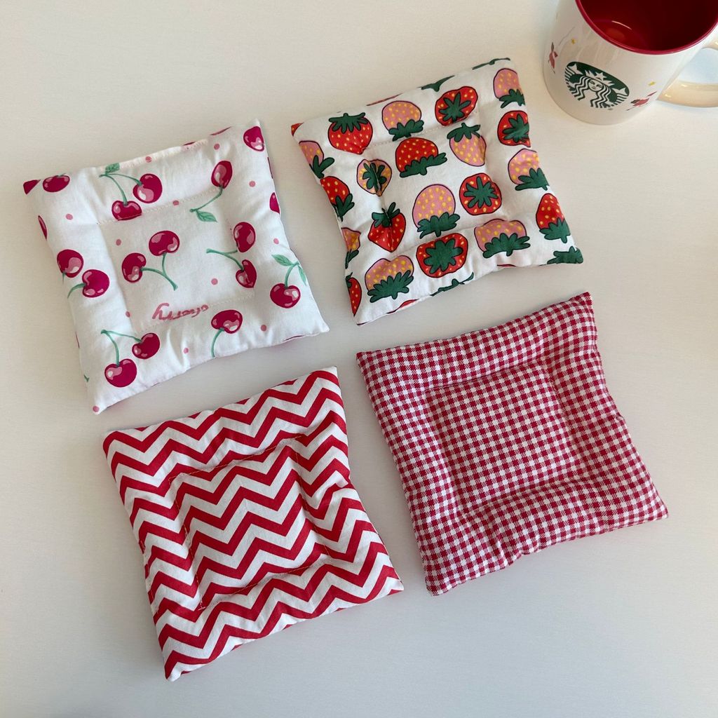 Ins Red Series Soft Strawberry Cherry Quilted Coaster Square Small Card พื้นหลังถ่ายภาพ Hand-Made