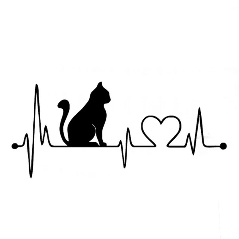 Car Stickers Cat with Cartoon Electrocardiogram  Decals Fashion  Wall Stickers  Bathroom Decoration 