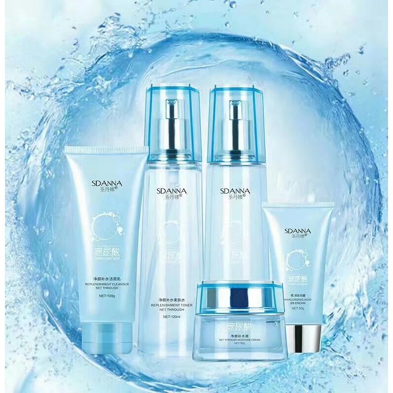 สต็อกพร้อม#圣丹娜净颜玻尿酸补水五件套装柔肤水保湿水眼霜bb精华保湿霜正品ld666