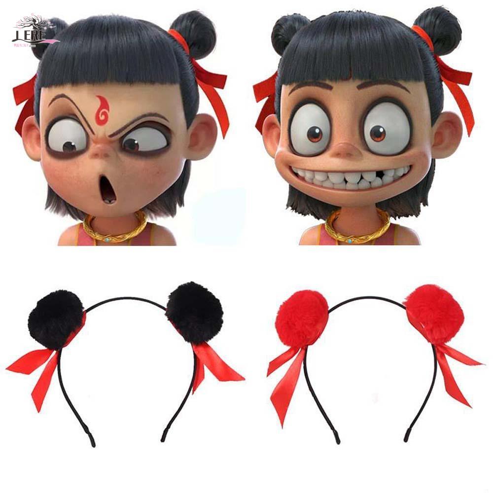 ห่วงผม NeZha ที่คาดผมลายตุ๊กตา พลาสติก Kwaii มีโบว์สีแดง