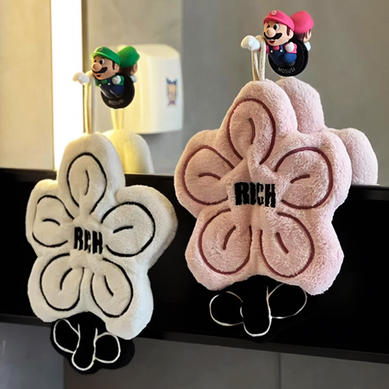 Rich Rich Rich ดอกไม้ผ้าเช็ดมือแขวนน่ารัก Super ดูดซับผ้าเช็ดตัวหนาผ้าเช็ดหน้า Stinky ห้องครัวห้องน้