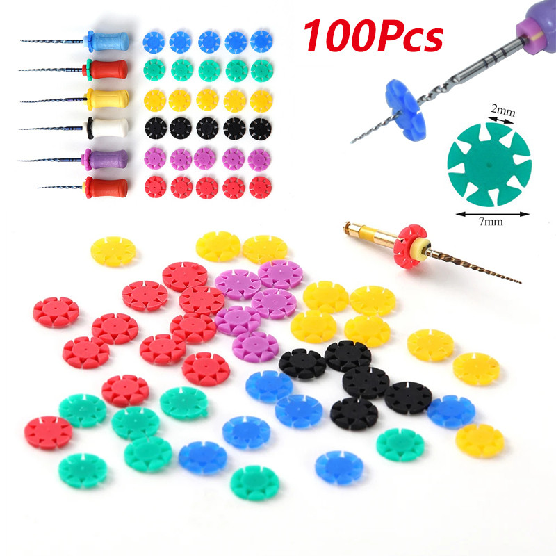 100 ชิ้น/ถุงทันตกรรม Endo Root ช่องแฟ้มฆ่าเชื้อเครื่องหมายวงกลมนับซิลิโคน Endodontic ทันตกรรม Stopper