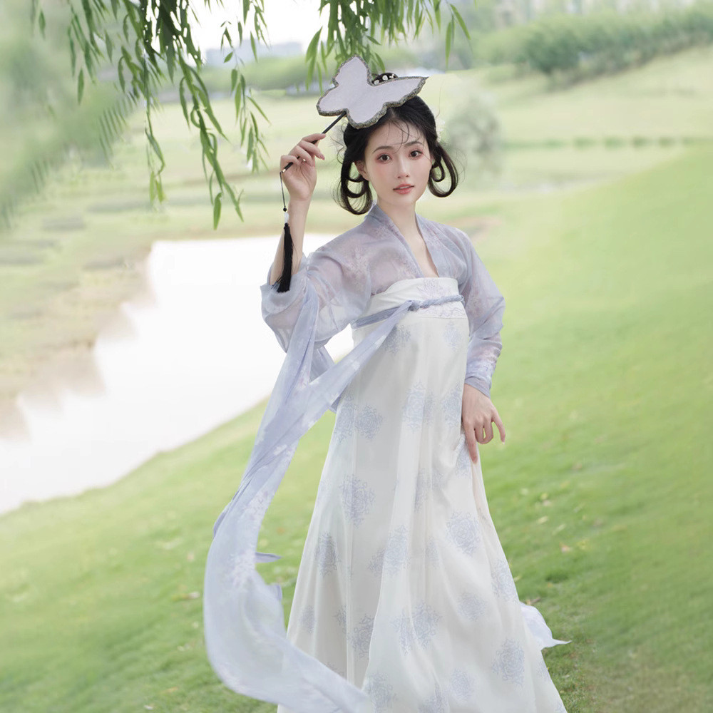 สไตล์ชิ้นเดียวหัก] [ผู้หญิงด้านบนHanfu Senfu Made in Tangกระโปรงคอปกยาวหน้าอกเดิมฤดูใบไม้ผลิฤดูร้อนด