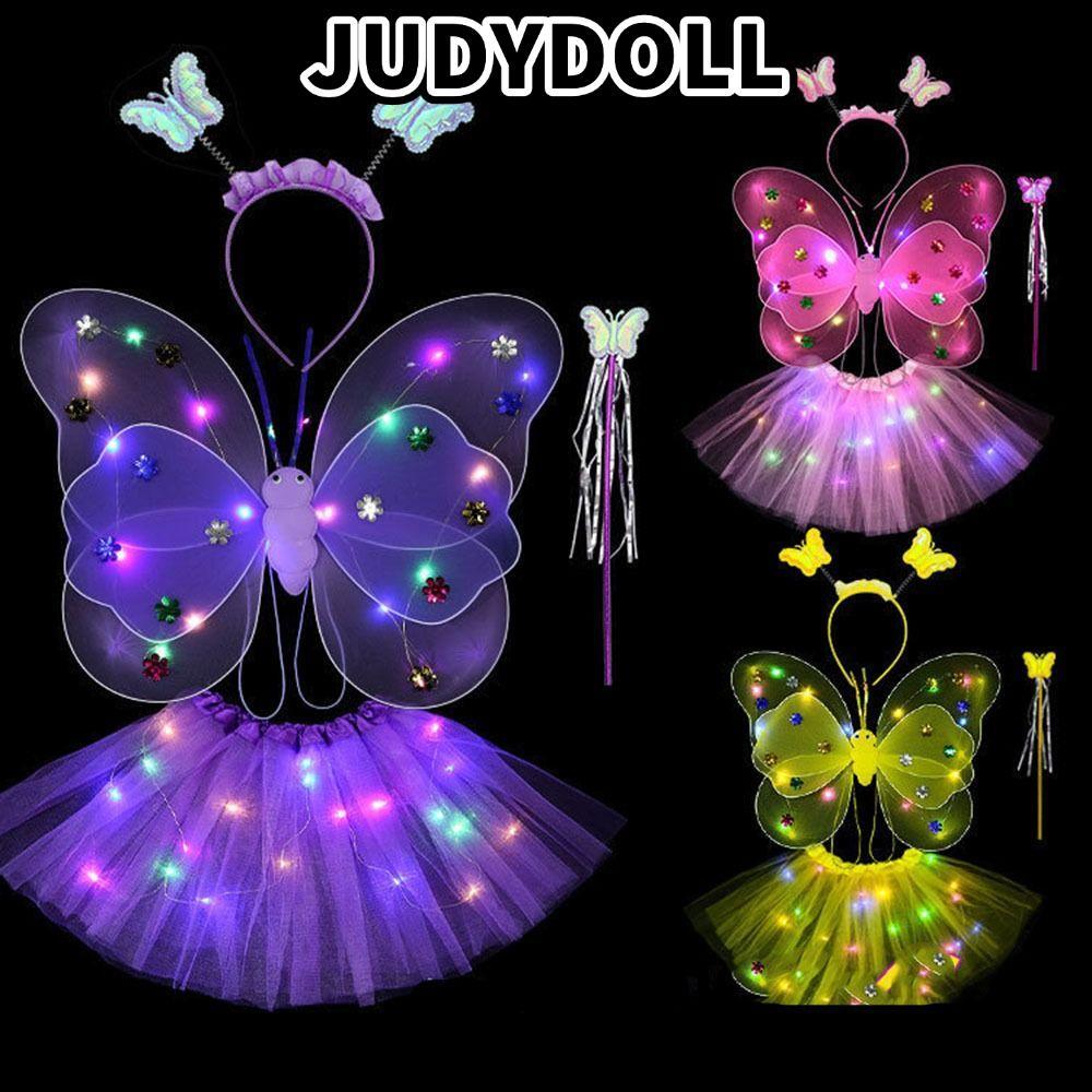 JUDYDOLL กระโปรงเด็กผู้หญิง Princess Hair Hoop ไฟชุด 2-8 ปีปีกผีเสื้อ Angel Luminous Wings