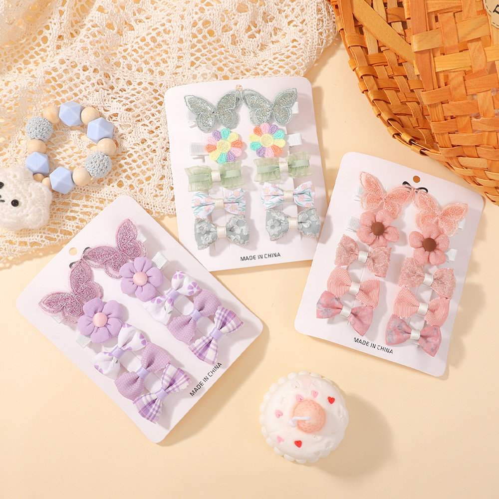10 ชิ้นกิ๊บติดผมเด็กผีเสื้อดอกไม้ลายสก๊อตออกแบบมินิ กิ๊บติดผม เครื่องประดับผมเด็ก