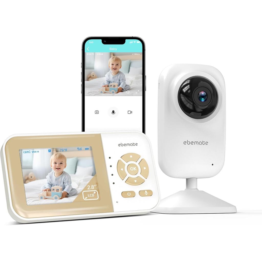 Ebemate Video Baby Monitor Camera,2-Way Talk Audio Cam Monitor พร้อม Lullabs Baby Monitoring พร้อมจอ