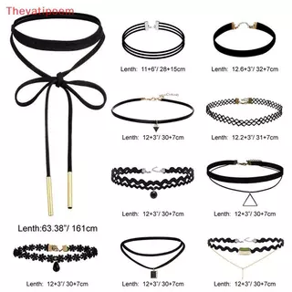 [Thevatipoem] 10 ชิ้นสร้อยคอโชคเกอร์สีดําคลาสสิกกํามะหยี่ยืดสร้อยคอสักโกธิคร้อน