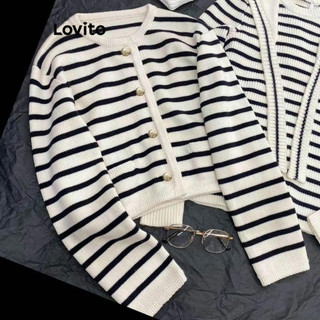 Lovito Casual Cardigans Listrados Com Botões Frontais Baggy Para Mulheres LNL61203