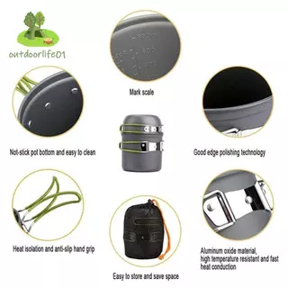 【Outdoorlife01.th】โอเดล กลางแจ้งหม้อบนโต๊ะอาหารชุดอลูมิเนียมอัลลอยด์ตั้งแคมป์ทําอาหารชุดพร้อมที่จับเดินทางช้อนส้อมเครื่องครัวสําหรับตั้งแคมป์1-2คน