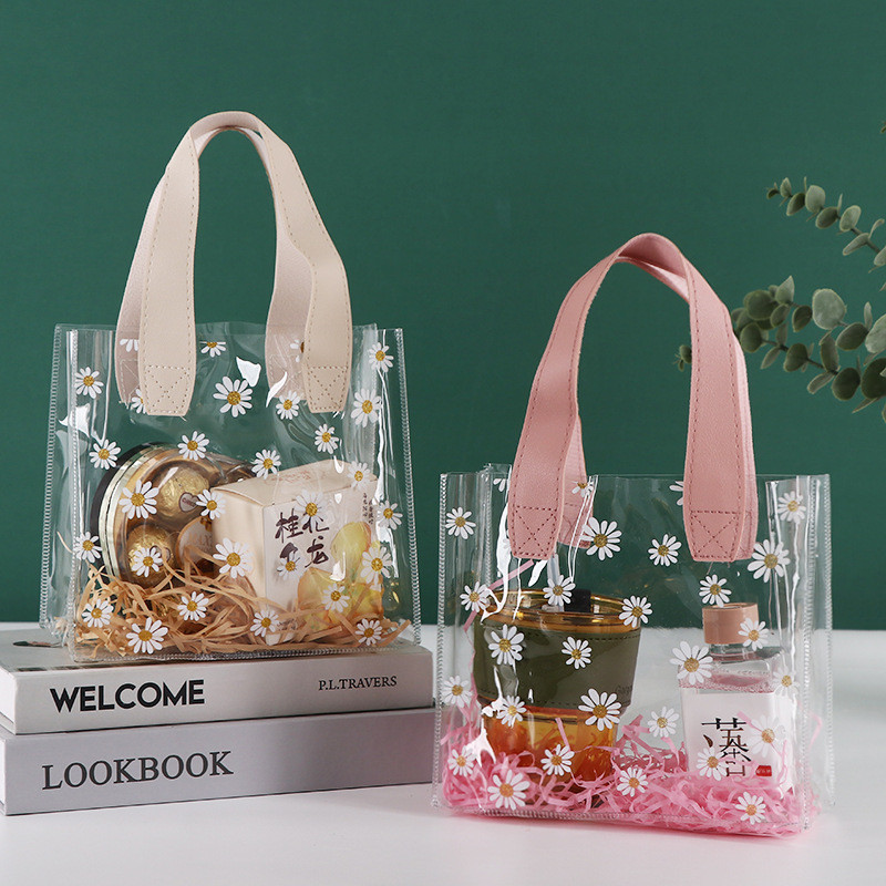 Small Daisy pvc Transparent Tote Bag ins กระเป๋าขนมแต่งงานของขวัญของที่ระลึกพร้อมสต็อกถุงบรรจุภัณฑ์ของขวัญพลาสติก