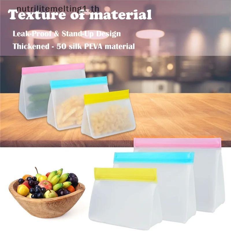 [NU] ถุงเก็บอาหารแบบใช้ซ้ําได้อัพเกรด Leakproof Top Stand Up Freezer Sandwich Ziplock Bag ซิลิโคน PE