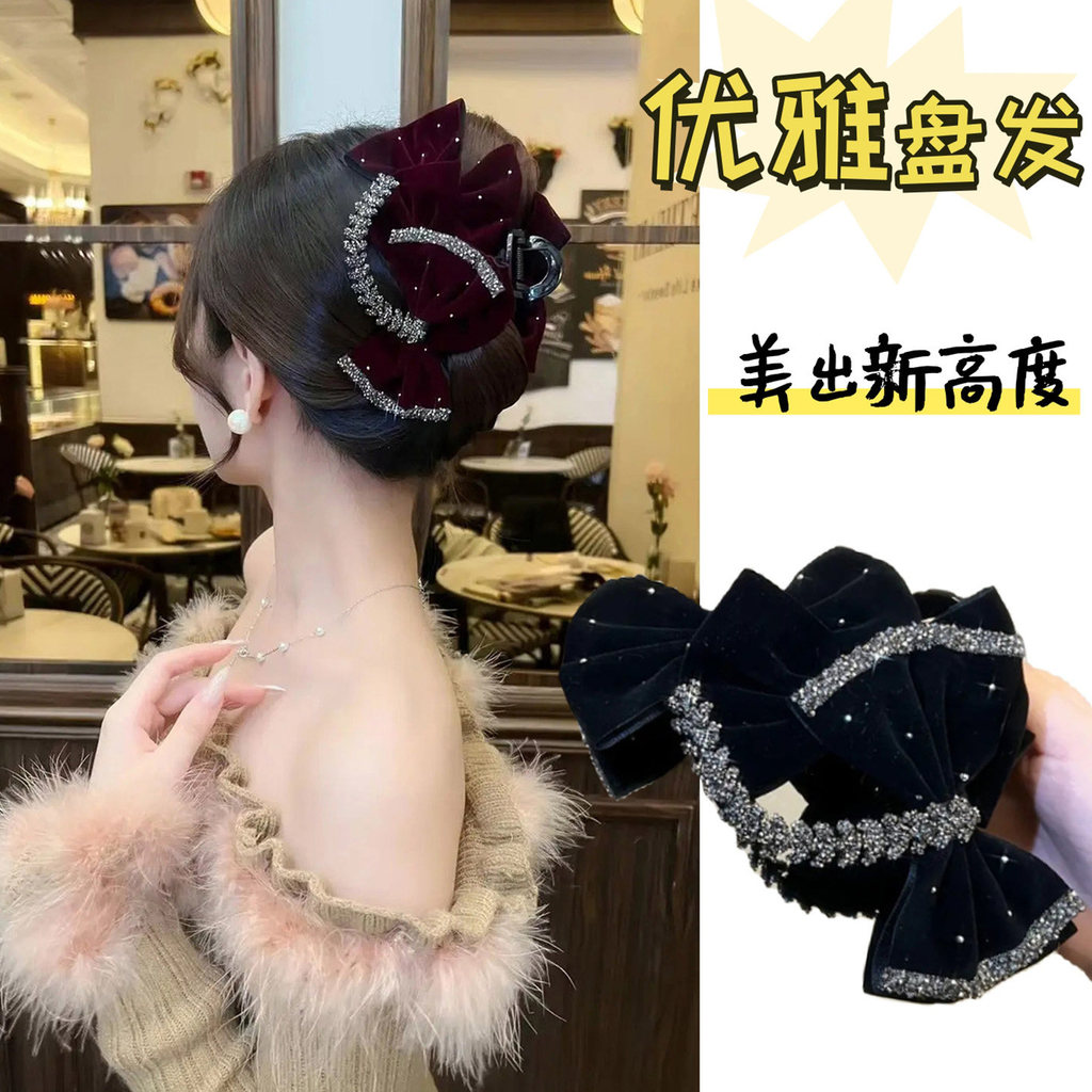 กำมะหยี่ใหม่ โบว์ขนาดใหญ่ หนีบผมทรงหรูหรา