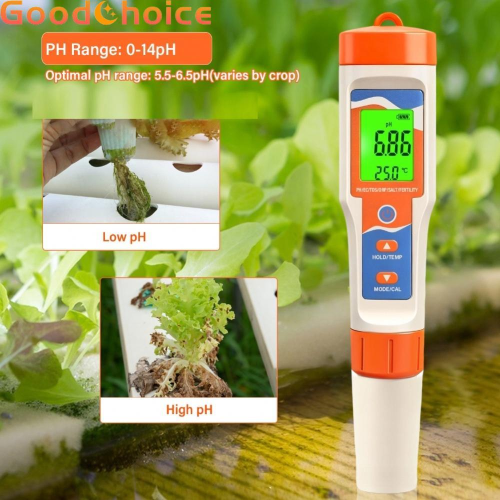 เครื่องทดสอบน้ํา 7-in-1 PH 0.00–14.00 การนําไฟฟ้า 0–10000μS/cm ORP ±999mV