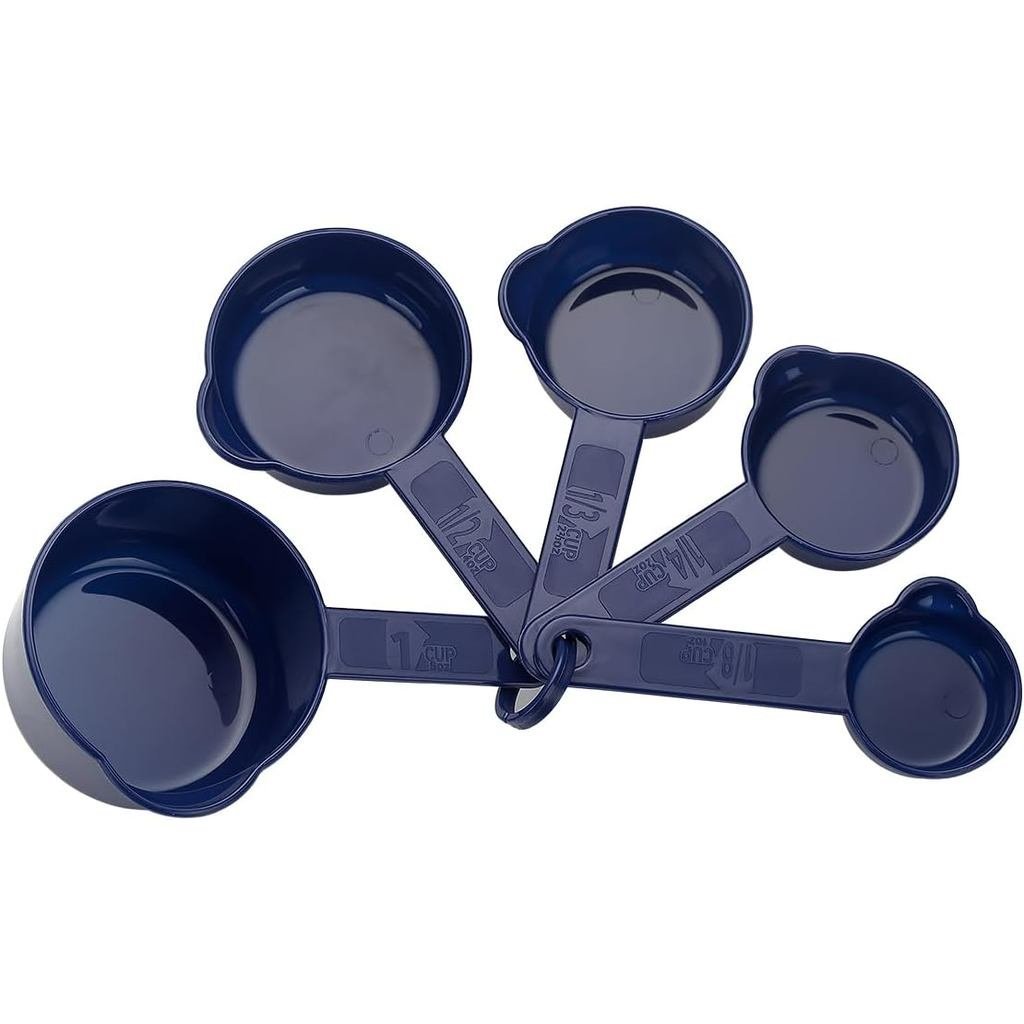 Plastic Measuring Cups Set of 5, Stackable Cups with Handle, Dark Blue, Including 5 Measuring Cups (