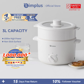 Simplus 1.8L Electric Cooker | 600W Power | Stainless Steel Steamer | Titanium Ceramic Coating | Multi-Cooker DZGH013