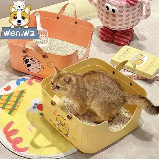 wen.W2 กระบะทรายแมวทรงเปิดขอบสูง กันทรายกระเด็นดีมาก! แบบมีฝาครอบ พร้อมที่ตักและหูหิ้ว