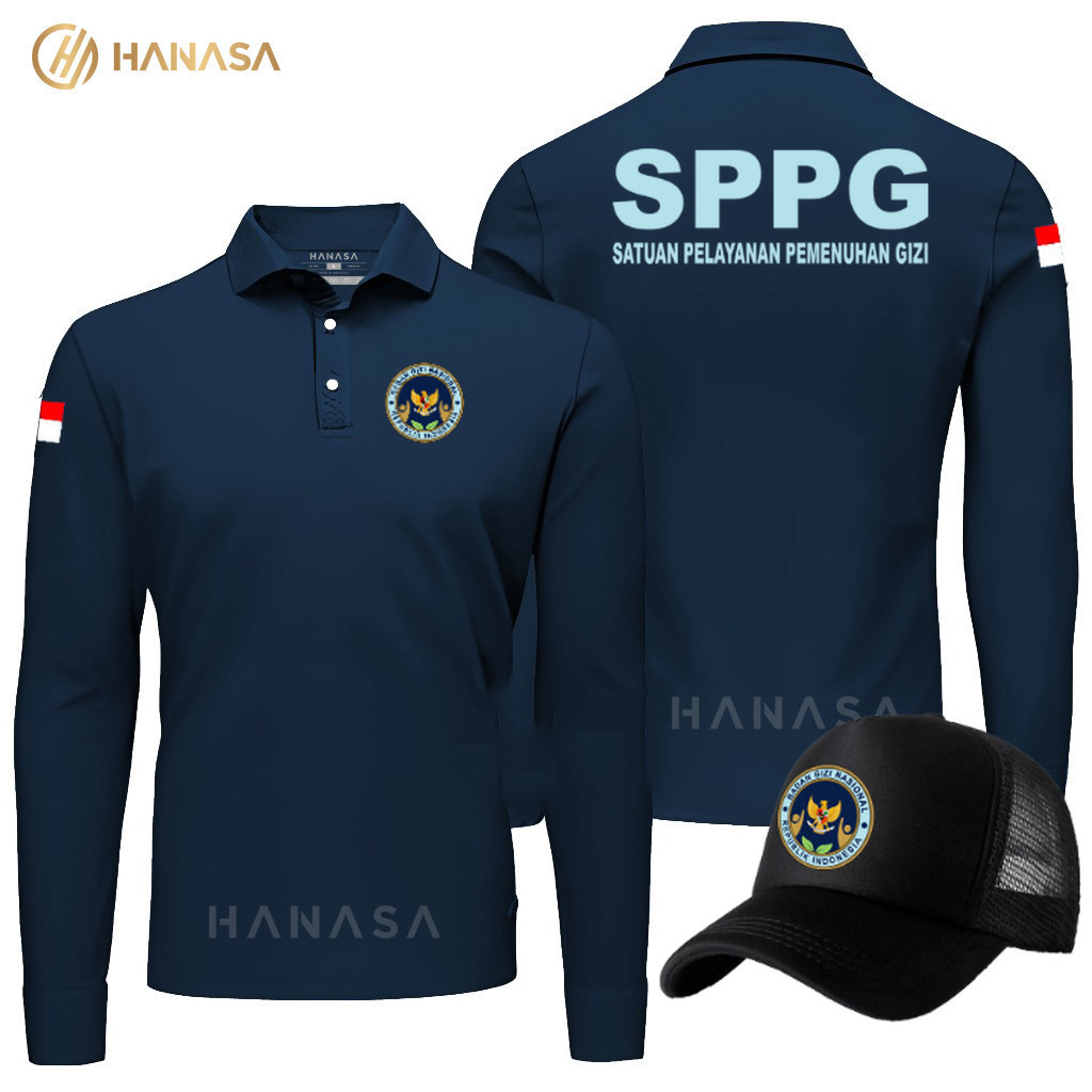 หมวกฟรี! เสื้อโปโลตัวยาว DB MBG SPPG TEXT BLUE BGN National Nutrition Body | เสื้อโปโลชายหญิง | เสื้