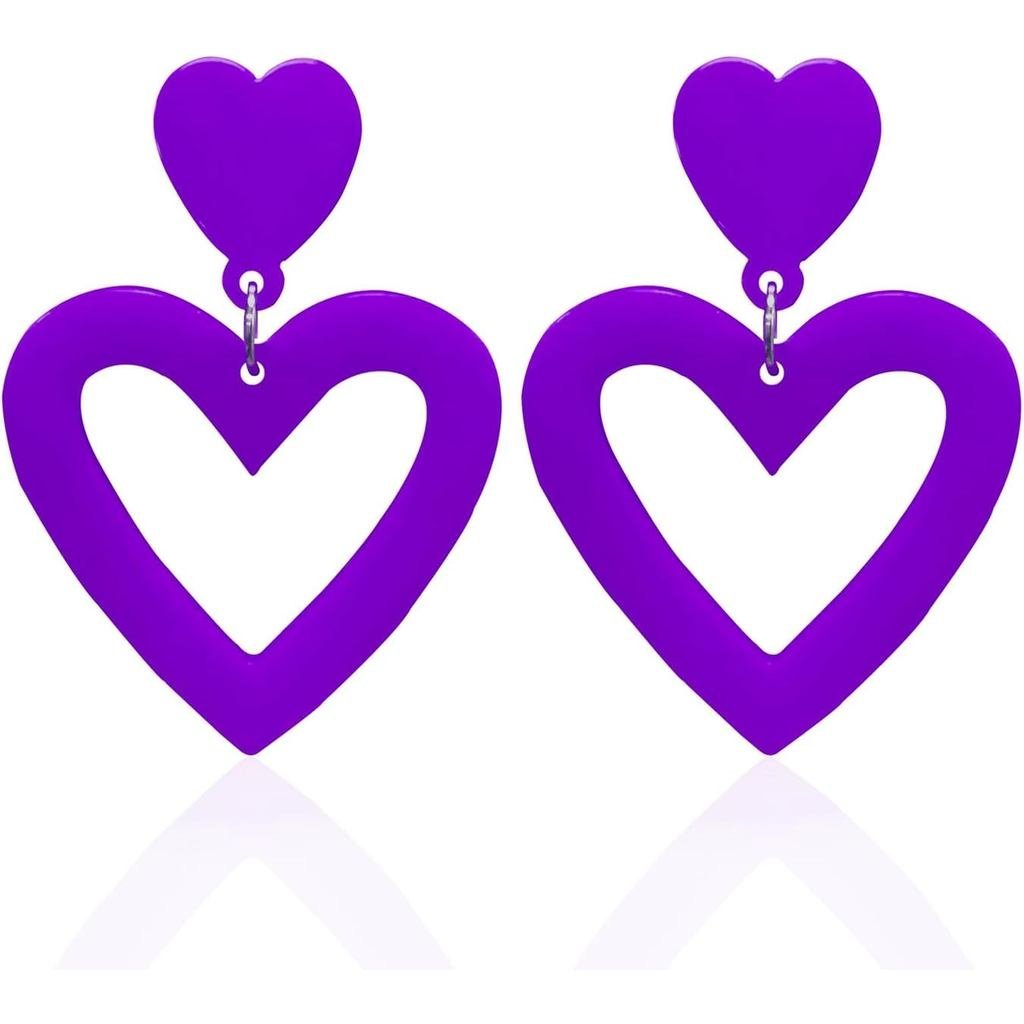 Acrylic Double Heart Earrings for Women Love Heart Drop Earrings Dangling Colourful Neon Heart Earri