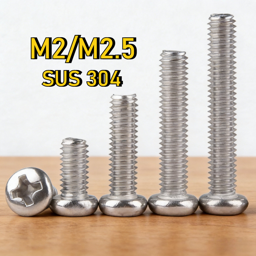 [YMH-G1] สกรู น็อต JP น็อต สกรู หัวกลม หัวแพน แฉก P+ สแตนเลส 304 เกลียวมิล หยาบ M2/M2.5
