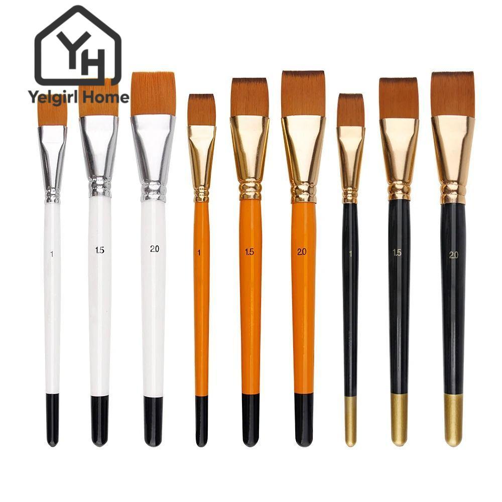 Yelgirlb แปรงระบายสีน้ํามัน ขนแปรงไนล่อน หัวแบน ขนาดใหญ่ คุณภาพสูง สําหรับศิลปิน นักเรียน 3 ชิ้น ต่อชุด