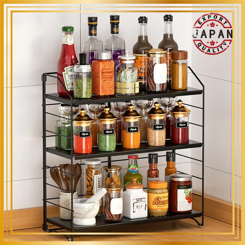 BOIVSHI Adjustable 3-Tier Spice Rack - Multifunctional Seasoning Shelf for Kitchen