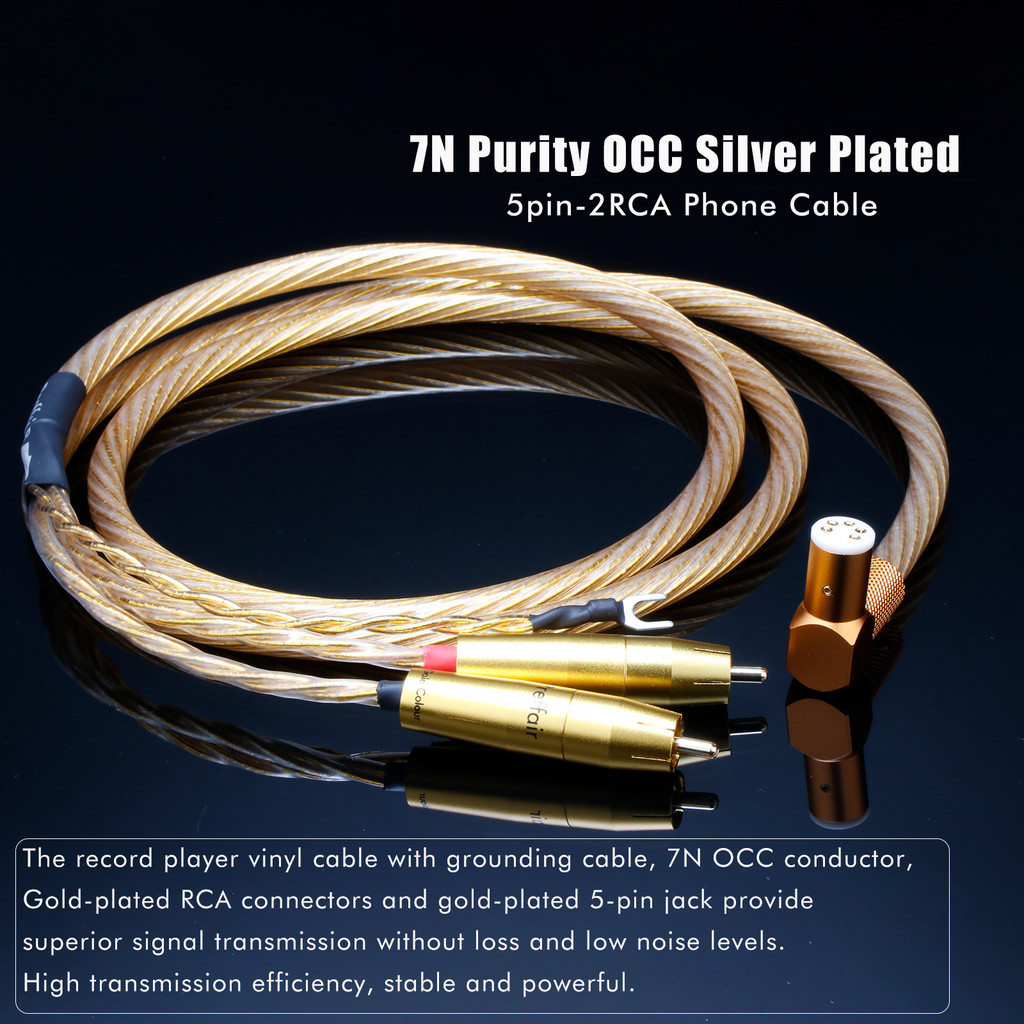 HiFi 7n OCC Phono Tonearm Cable Audio 2RCA Turntable พร้อม Ground Wire LP Vinyl Record Player Amplif