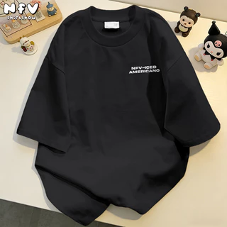 NFV แฟชั่นเกาหลี🍒เสื้อยืดแขนสั้นคอกลม ลายพิมพ์กาแฟ ระบายอากาศ ผ้าฝ้ายแท้ ใส่สบาย ทรงหลวม YG883