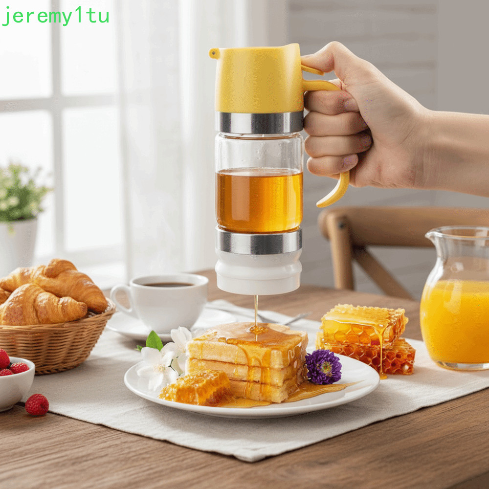 JEREMY เครื่องจ่ายน้ําผึ้งแก้ว, 300 ML พร้อมที่จับไม่มีขวดน้ําผึ้งหยด, เครื่องมือในครัวปิดผนึกขวดน้ําผึ้งใสป้องกันการรั่วชา