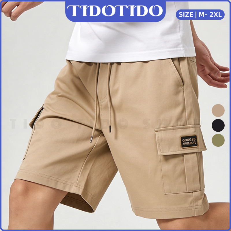 กางเกงขาสั้นคาร์โก้ TIDOTIDO สไตล์อเมริกันสตรีท ฤดูร้อน ชายหญิง ทรงหลวม ลำลอง เอวยางยืด 5 ช่อง นุ่มสบาย ทนทาน เหมาะสำหรับกิจกรรมกลางแจ้ง