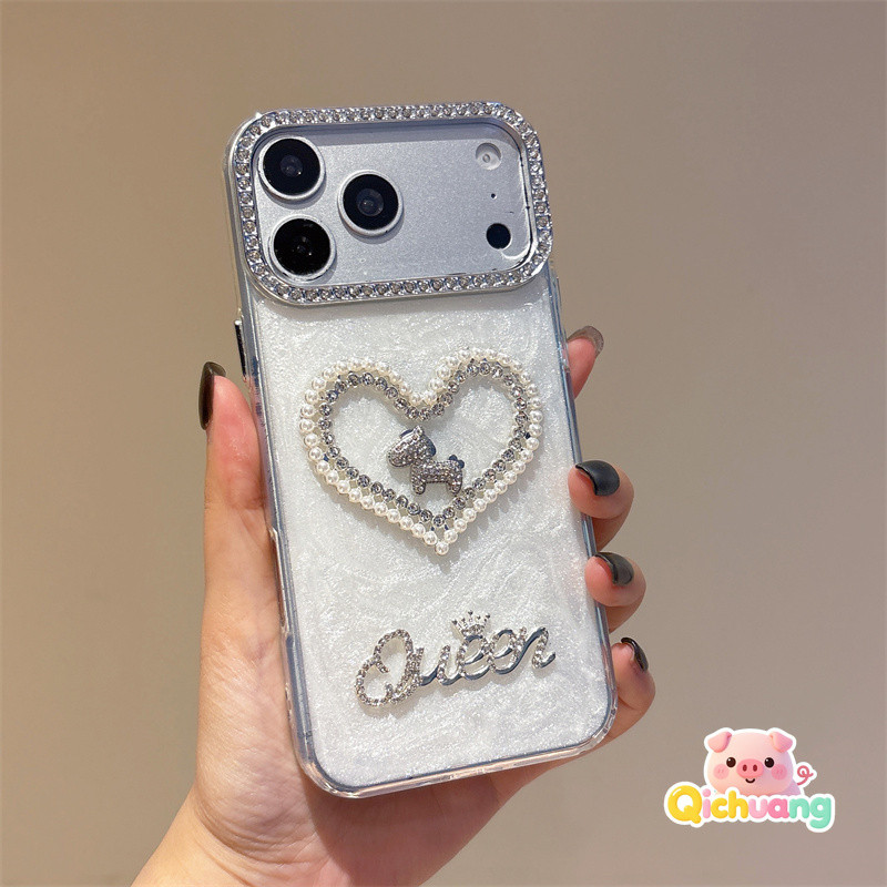 3D Pearl Heart Pony Rhinestone สําหรับ Huawei Nova 15 14 13 13i 12 12i 11 11i 10 Youth 9 8 7 Pro Ult