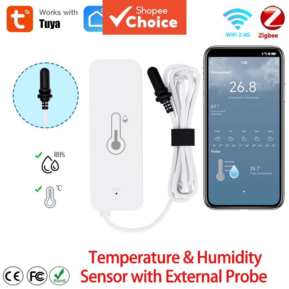 เซ็นเซอร์วัดอุณหภูมิและความชื้น Tuya WiFi Zigbee พร้อมหัววัดภายนอก สําหรับบ้านอัจฉริยะ ตรวจสอบความชื้นผ่านแอป เหมาะสําหรับตู้ปลาและห้องอบไอน้ํา
