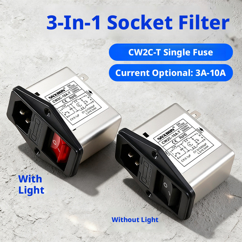 IEC Inlet Power Filter CW1D/2A/2B/2C-10AT ตัวกรอง EMI พร้อมฟิวส์และสวิตช์ 3A 6A