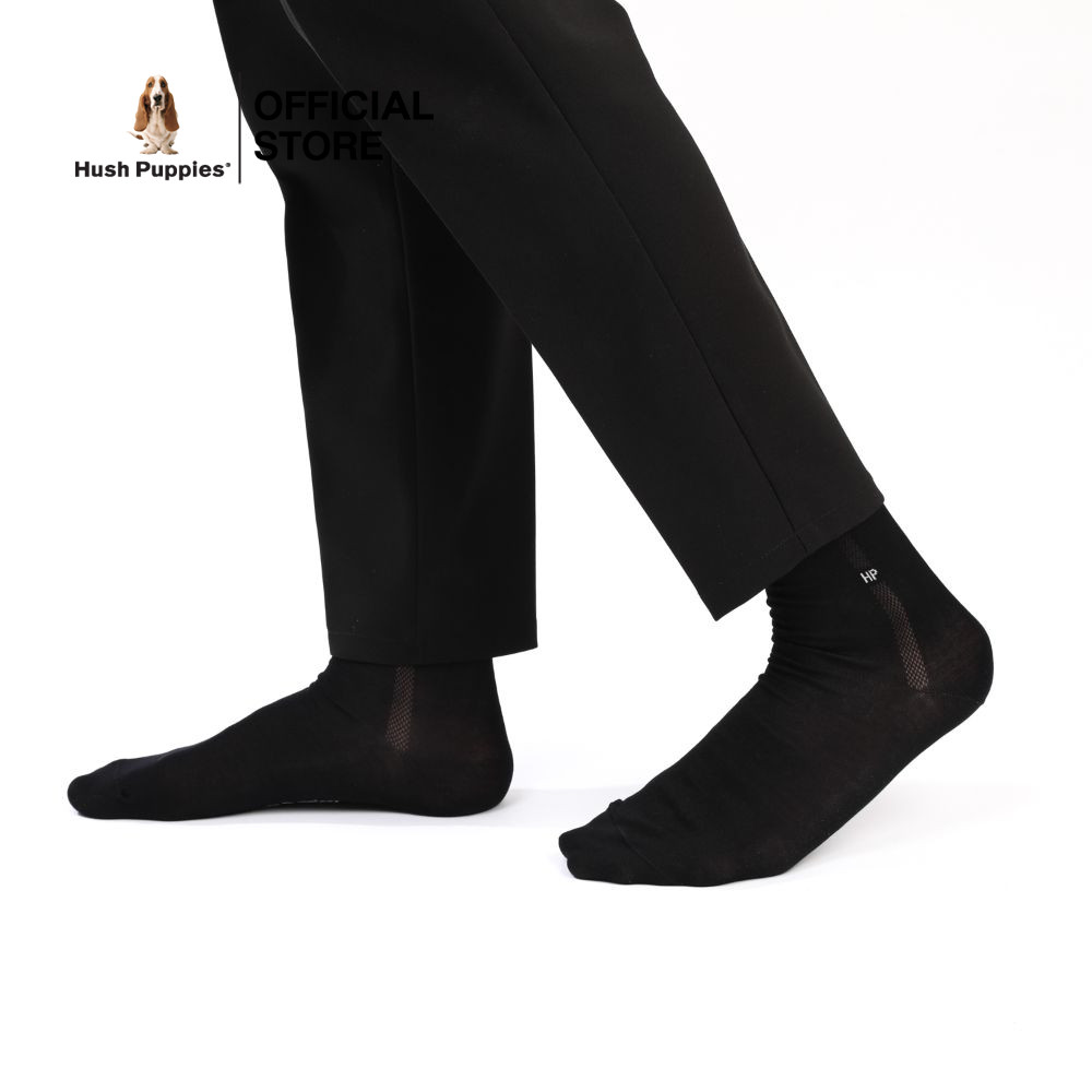 Hush Puppies Sock ถุงเท้า รุ่น HU HXBB02 สีดำ ข้อกลางมีตาข่ายข้าง (แพ็ค3ชิ้น)