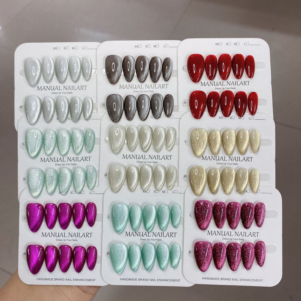 Pure Hand-Weared Nails Phototherapy Nails Patch ผลิตภัณฑ์สําเร็จรูป High-End กระพริบคริสตัล Cats Eye
