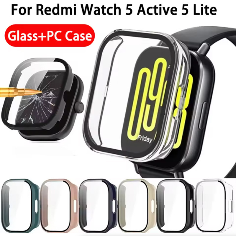 กระจกนิรภัย + PC สําหรับ Xiaomi Redmi นาฬิกา 5 Active/Lite Soft TPU ป้องกันหน้าจอนาฬิกาสําหรับ Redmi นาฬิกา 5 Lite