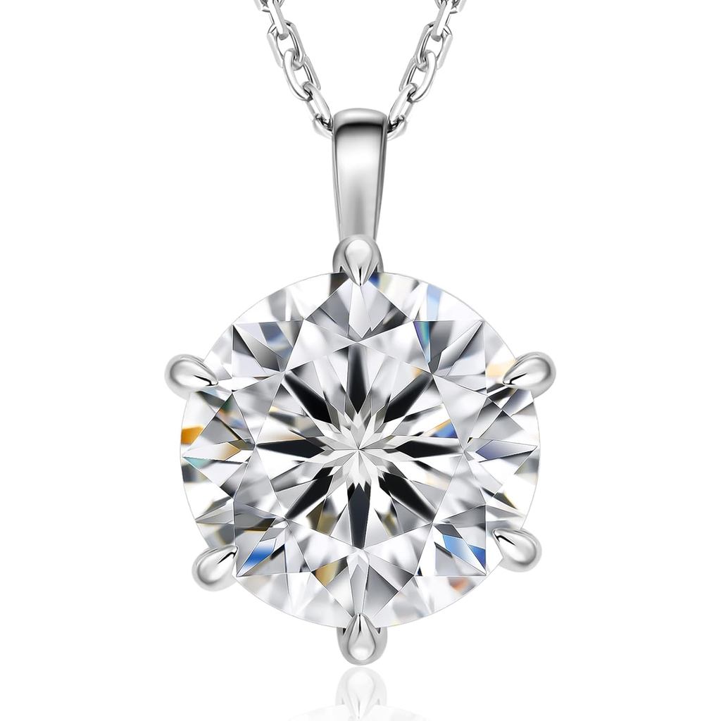 KRKC Moissanite จี้ Solitaire สร้อยคอผู้หญิง, 0.5CT/1CT/2CT/3CT/4CT Lab สร้างจี้เพชร, 6-Prong, VVS1 
