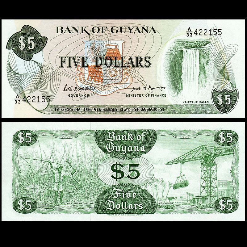 [Bailesheng] ใหม่เอี่ยม UNC Guyana 5 หยวน 1989-1992 ธนบัตรประณีต Fidelity loi408