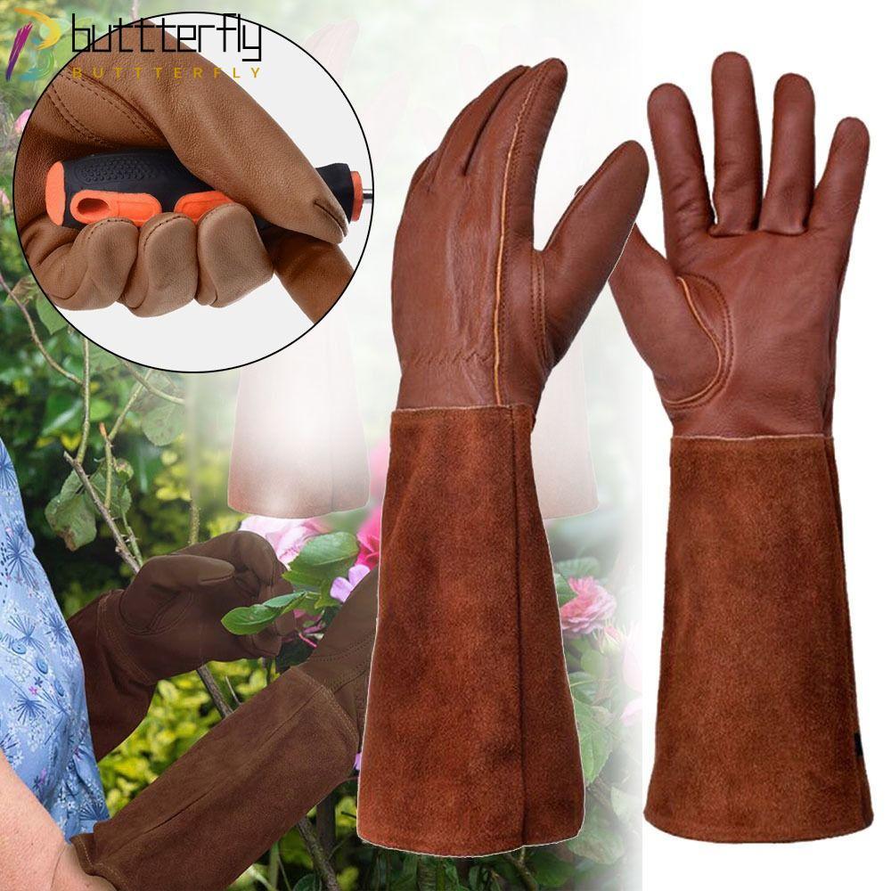 BUTTTERFLY Gardening Mitts, Coffee Safety Gardening Gloves, Tool Planting Thorn Proof Leather Breath