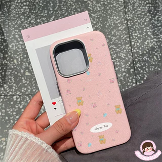 เคสหนัง ลายหมี-ดอกไม้ น่ารัก สีคละ สไตล์ฮิต สำหรับ iPhone 15 air 13 11 16 17 14 12 Pro Max 7Plus 16 7 14 8 15 Plus X XR