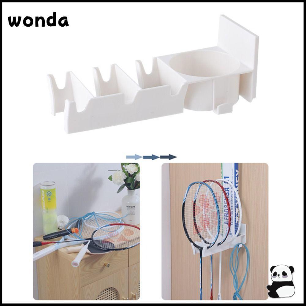 ที่วางไม้แบดมินตัน WONDA ติดผนังพร้อมที่แขวนไม้เทนนิสที่เก็บลูกบอล 3 ช่อง Punch Free Storage Rack Pickleball
